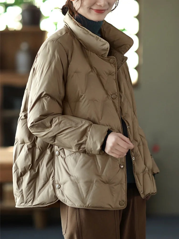 Sabina - Entendaunen-Winterjacke mit Einreihern und Stehkragen für Damen