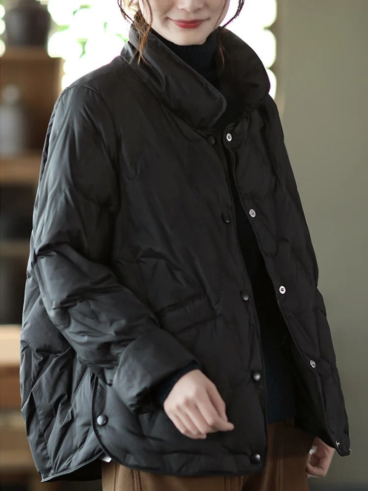 Sabina - Entendaunen-Winterjacke mit Einreihern und Stehkragen für Damen