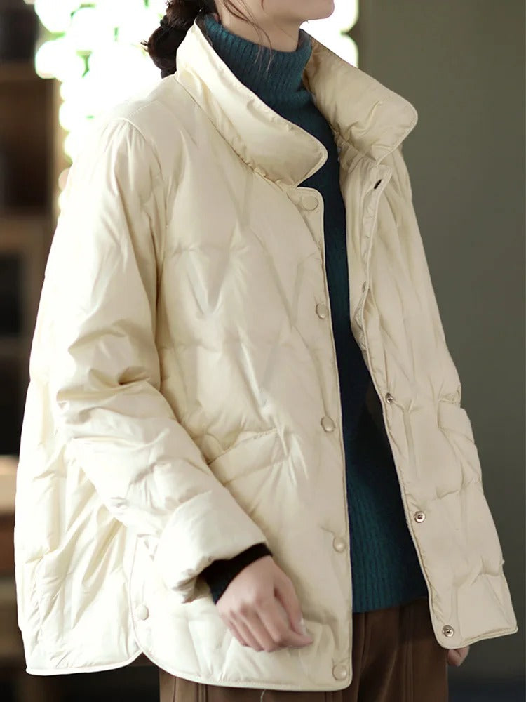 Sabina - Entendaunen-Winterjacke mit Einreihern und Stehkragen für Damen