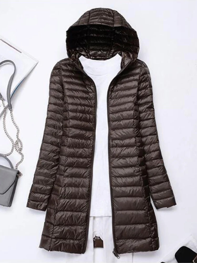 Tessa - Lange Entendaunen-Winterjacke mit Lockerer Passform und Kapuze für Frauen