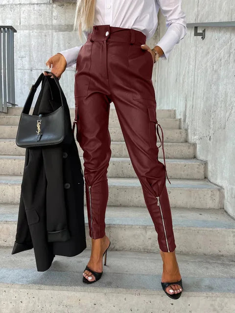 Leder Cargohose für Damen