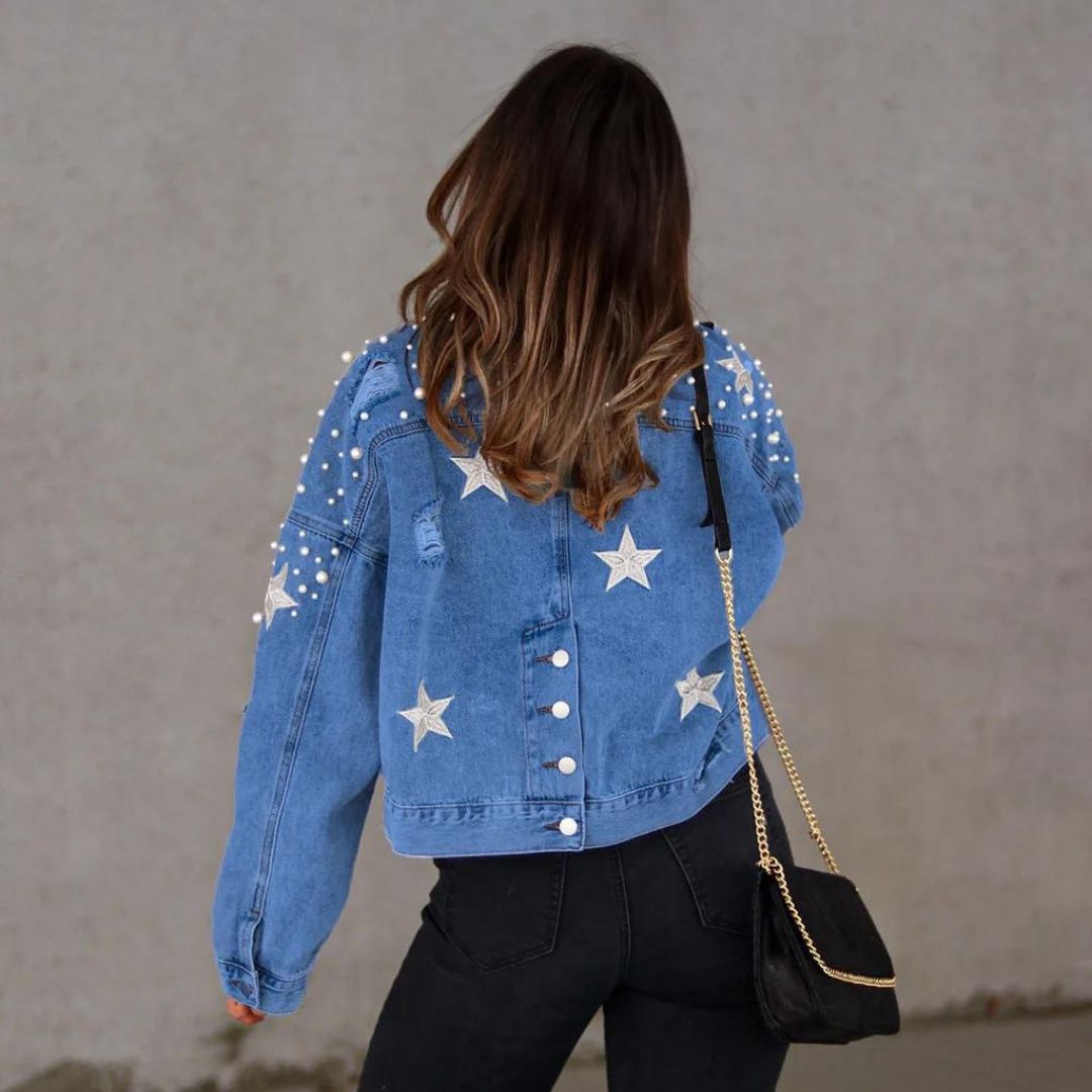 Vina - Trendige Jeansjacke mit Perlenverzierung für Damen