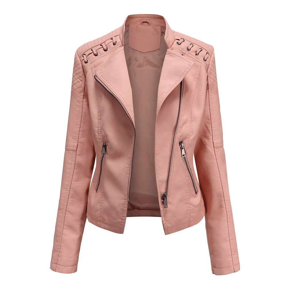 Lässige, schmal geschnittene vegane Lederjacke mit Schulterstitching für Damen | Ideal für den Winter