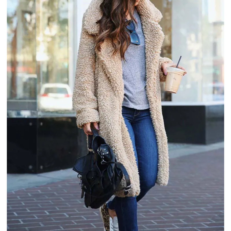 Cynthia - Stilvoller Langer Teddy-Fleece-Mantel für Kalte Wintertage für Damen