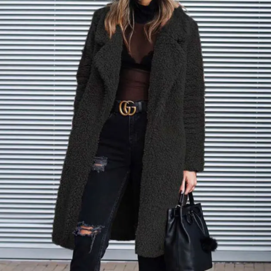 Cynthia - Stilvoller Langer Teddy-Fleece-Mantel für Kalte Wintertage für Damen