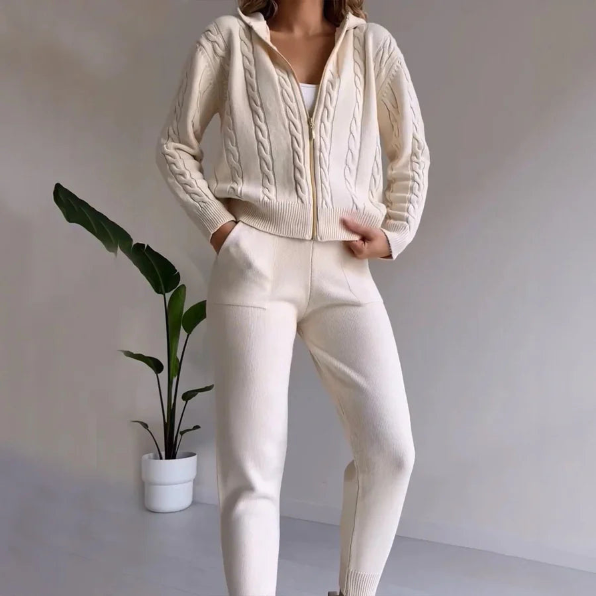 Zopfstrick-Pullover-Set Für Damen