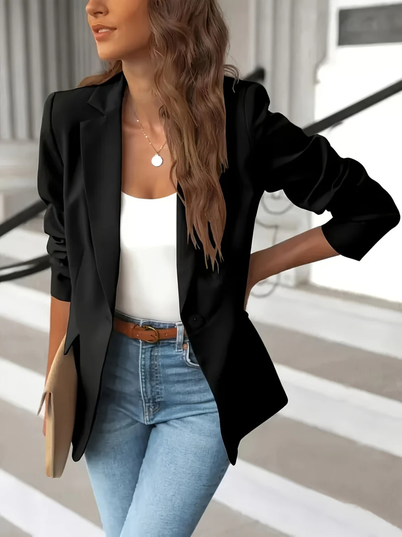 Damen Blazer mit Reverskragen und Knopfverschluss