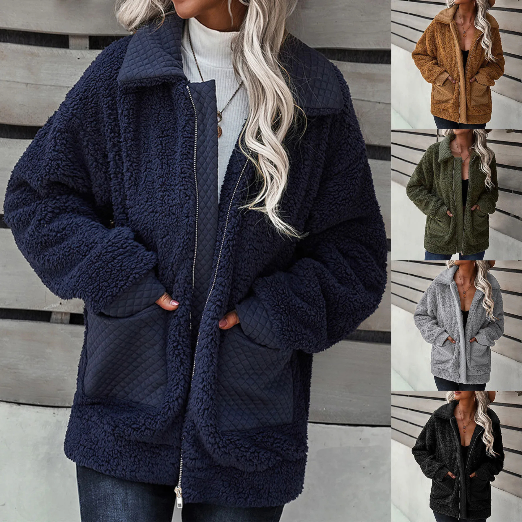 Carolyn - Teddy-Mantel mit Reißverschluss für Herbst und Winter für Damen