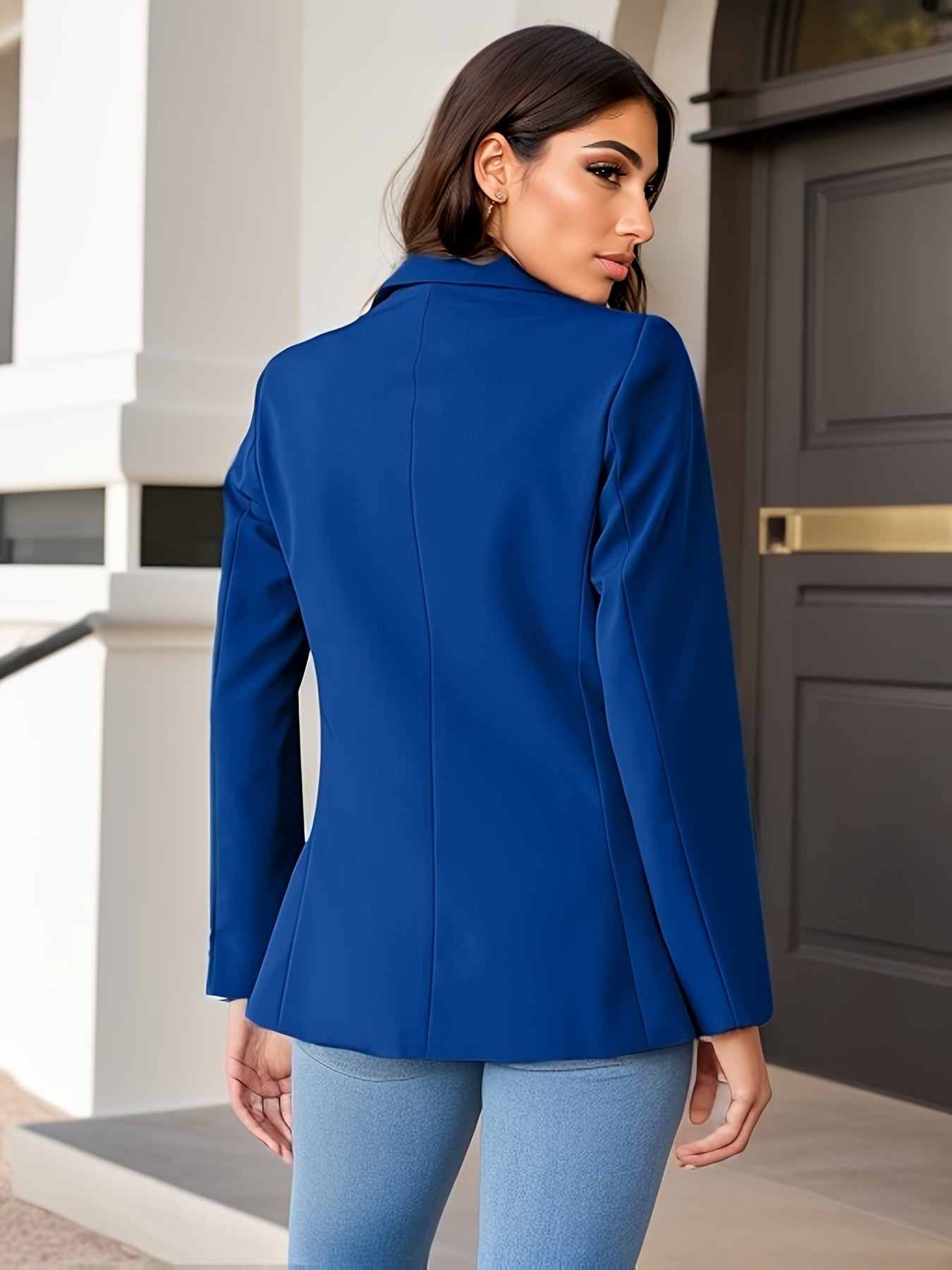 Trendiger Einfarbiger Offener Blazer Mit Seitentaschen Für Damen |  Ideal für das tägliche Tragen
