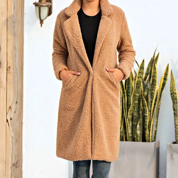 Cynthia - Stilvoller Langer Teddy-Fleece-Mantel für Kalte Wintertage für Damen
