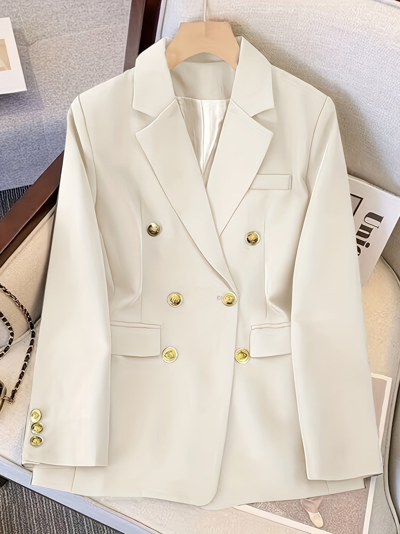 Schicke Langer Slim-Blazer Mit Goldenen Knöpfen Für Damen |  Ideal für das tägliche Tragen