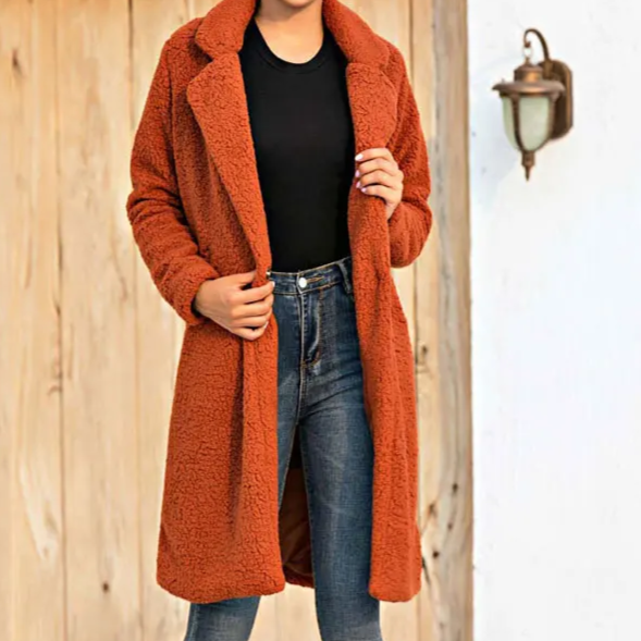 Cynthia - Stilvoller Langer Teddy-Fleece-Mantel für Kalte Wintertage für Damen
