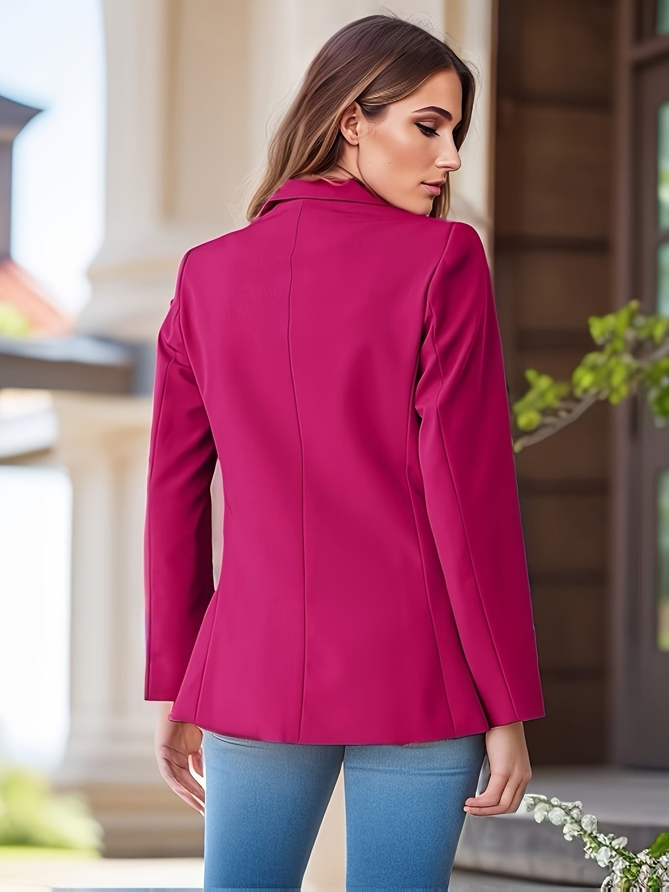 Trendiger Einfarbiger Offener Blazer Mit Seitentaschen Für Damen |  Ideal für das tägliche Tragen