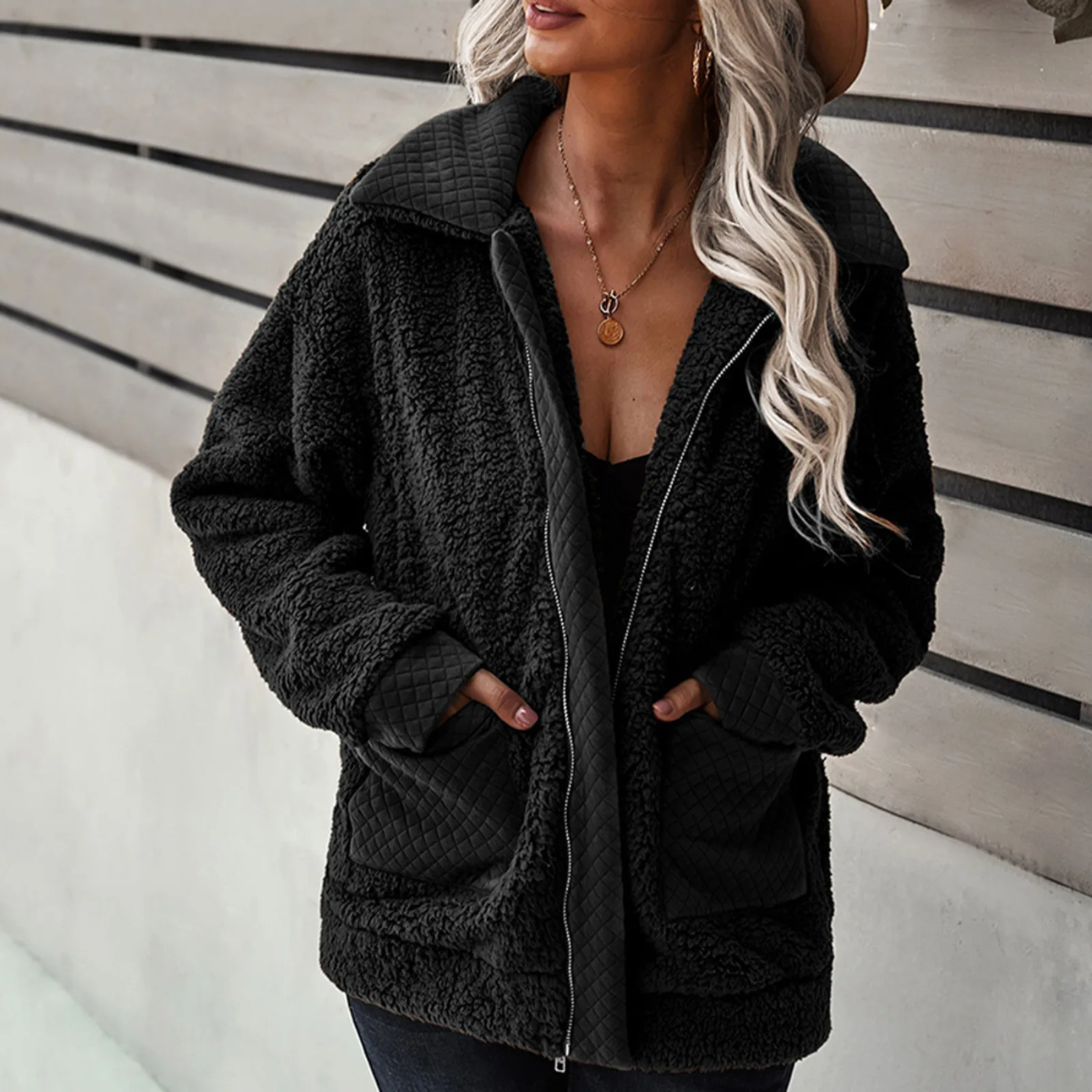 Carolyn - Teddy-Mantel mit Reißverschluss für Herbst und Winter für Damen