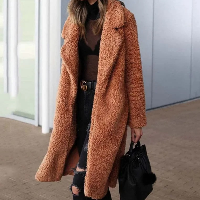 Cynthia - Stilvoller Langer Teddy-Fleece-Mantel für Kalte Wintertage für Damen