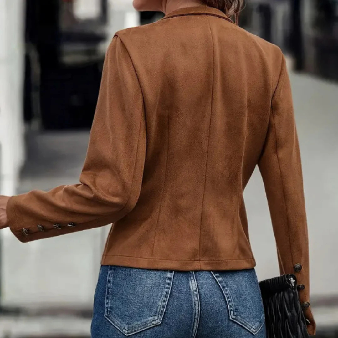 Damen Wildlederblazer mit Reverskragen und Metallknöpfen