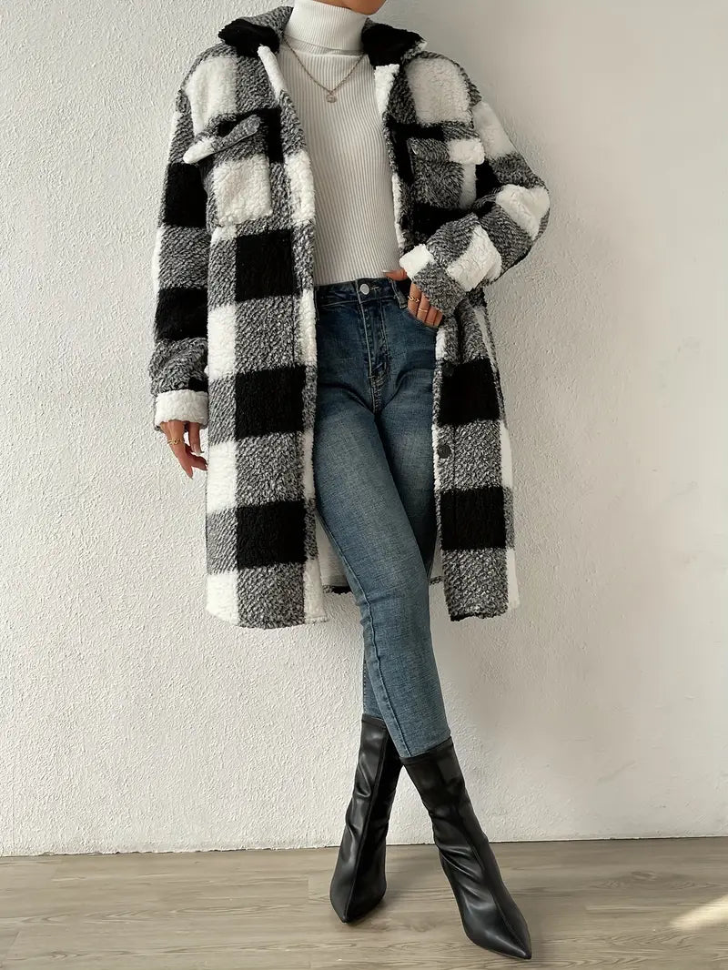 Lieza - Eleganter karierter Teddy-Mantel für Damen