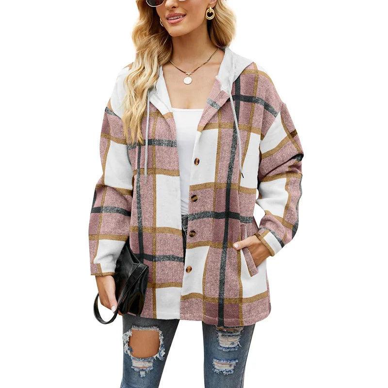 Illeah - Stilvoller Karierter Mantel mit Kapuze für Damen