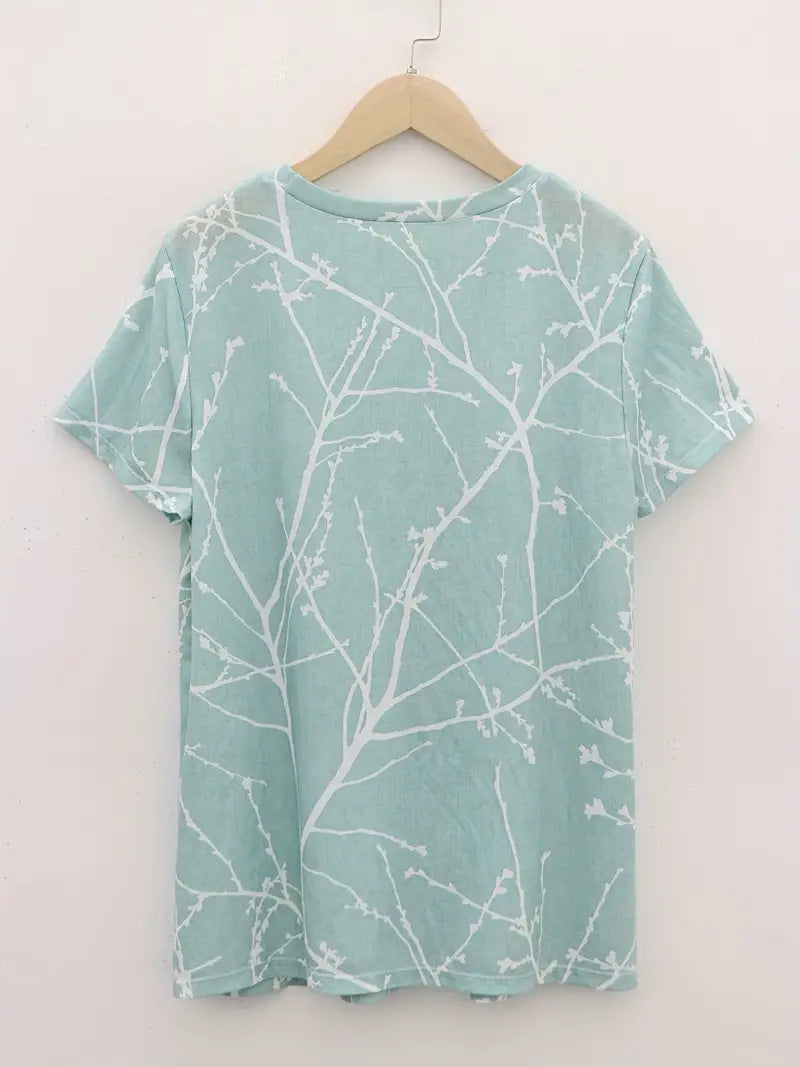 Latisha – t-shirt mit pflanzendruck und rundhalsausschnitt für den frühling