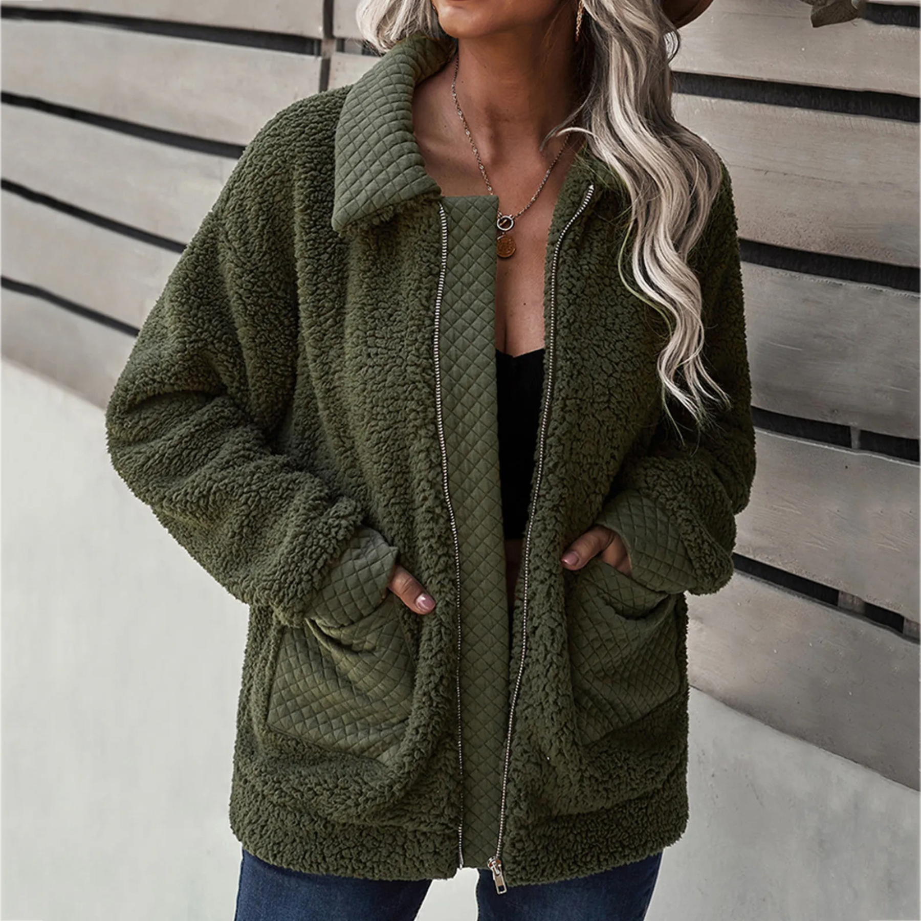 Carolyn - Teddy-Mantel mit Reißverschluss für Herbst und Winter für Damen