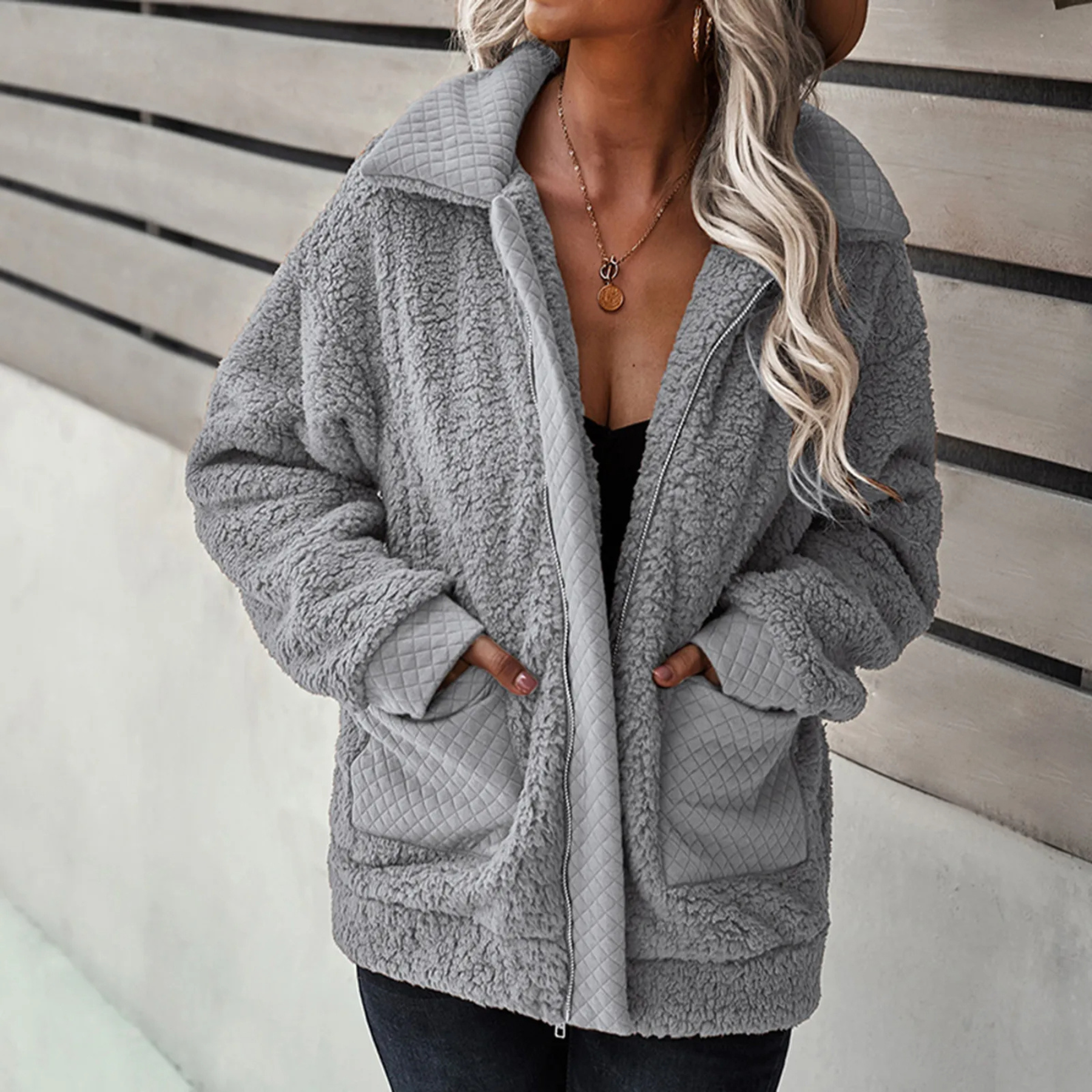 Carolyn - Teddy-Mantel mit Reißverschluss für Herbst und Winter für Damen