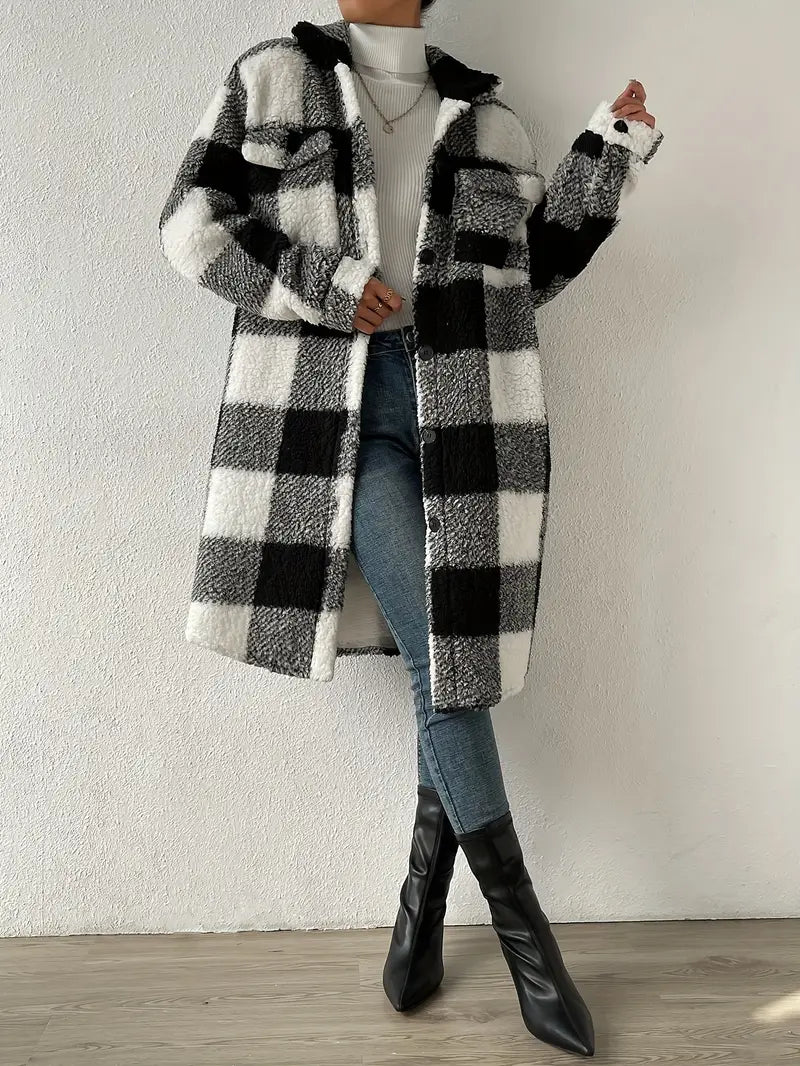 Lieza - Eleganter karierter Teddy-Mantel für Damen