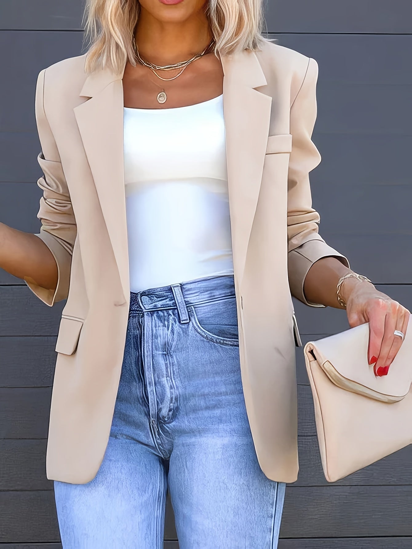 Lässiger Blazer Mit Reverskragen Und Knopfverschluss Für Damen |  Ideal für das tägliche Tragen