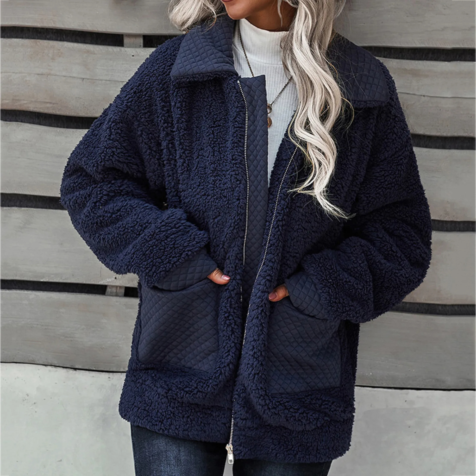 Carolyn - Teddy-Mantel mit Reißverschluss für Herbst und Winter für Damen