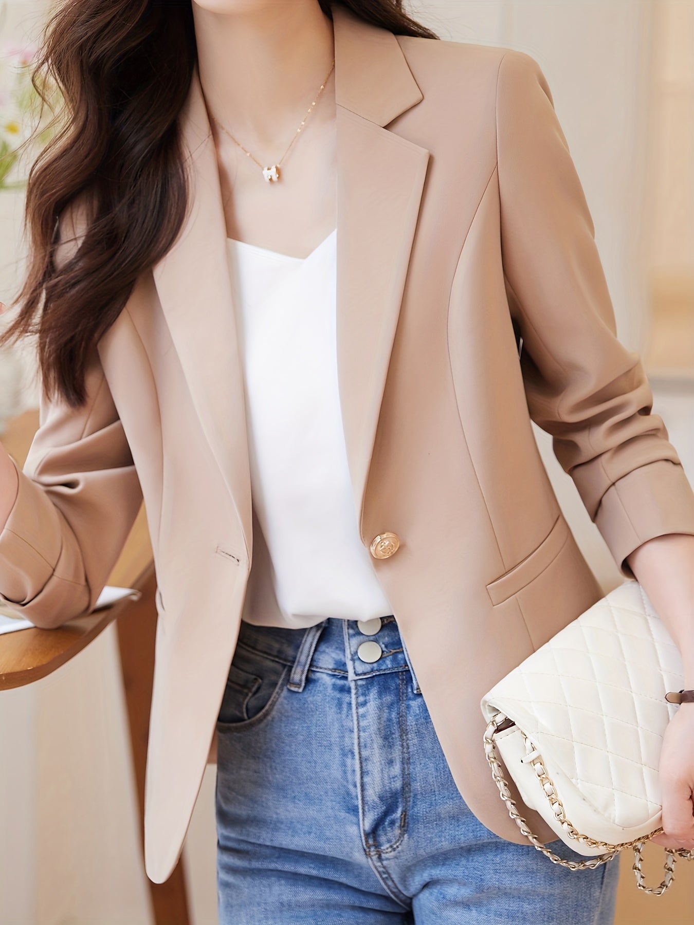 Eleganter Business Longblazer mit Ein-Knopf-Revers und offenem Front für Damen | Ideal für alle Jahreszeiten