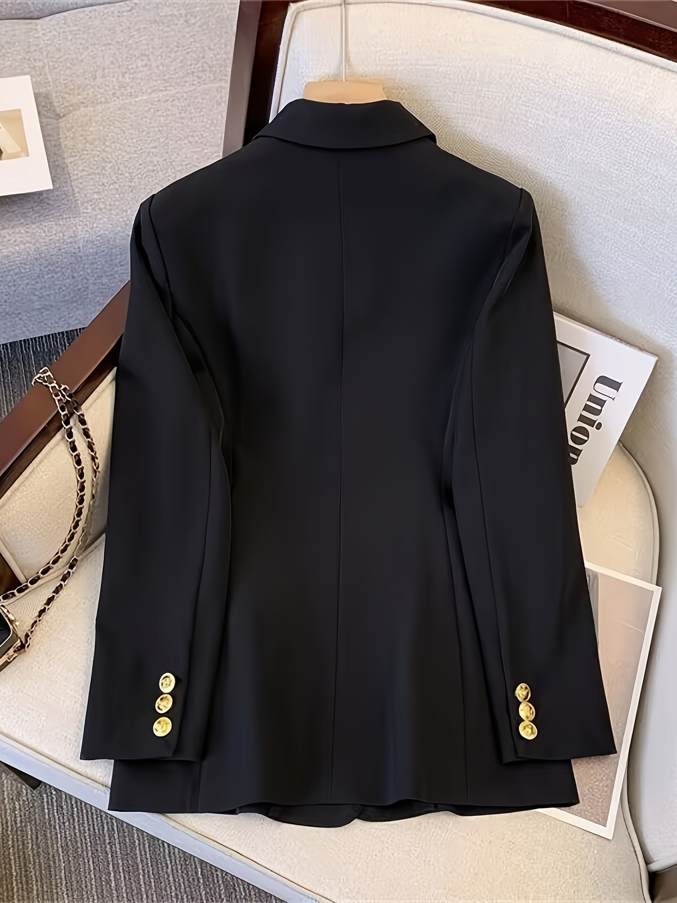 Schicke Langer Slim-Blazer Mit Goldenen Knöpfen Für Damen |  Ideal für das tägliche Tragen