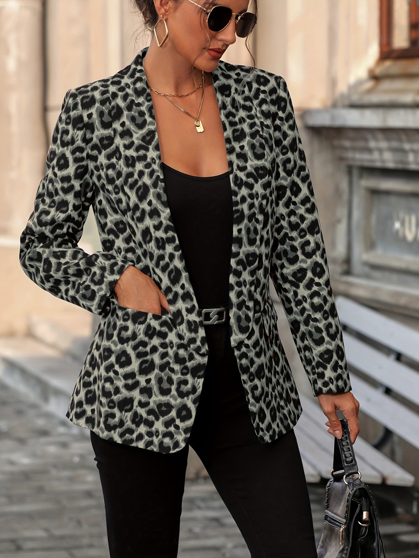 Eleganter Business Longblazer mit Leopardenmuster für Damen | Ideal für Alle Jahreszeiten