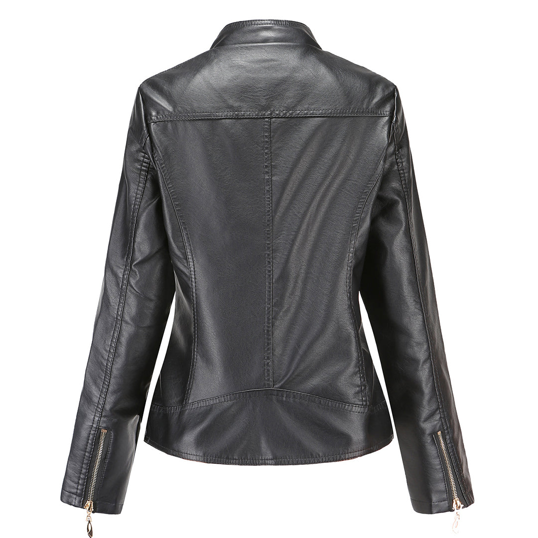Lässige, biker-inspirierte vegane Lederjacke mit Reissverschlussdetails für Damen | Ideal für den Winter