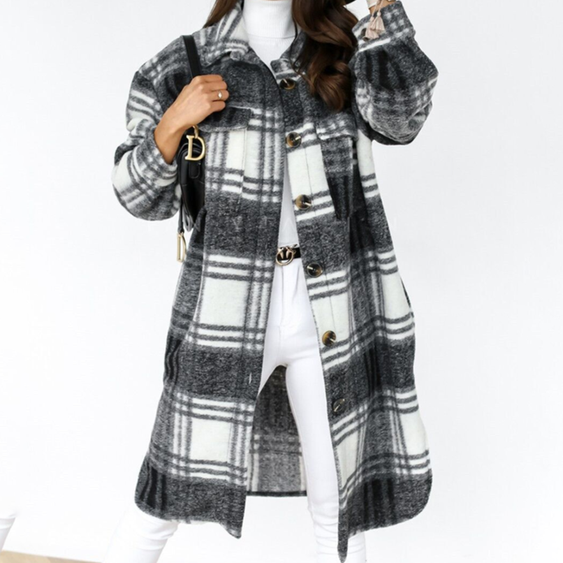 Karina - Eleganter Karierter Langer Mantel für Herbst und Winter für Damen