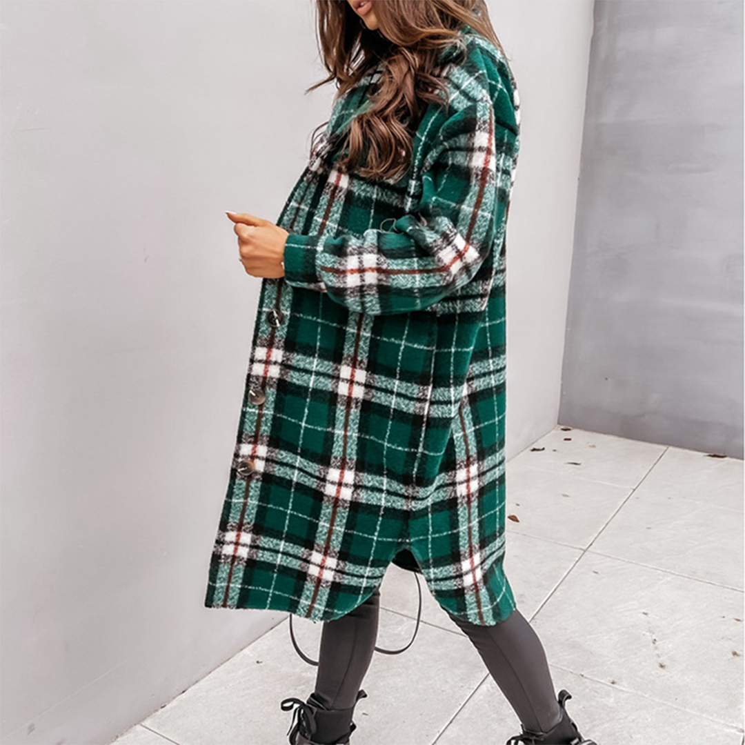 Karina - Eleganter Karierter Langer Mantel für Herbst und Winter für Damen