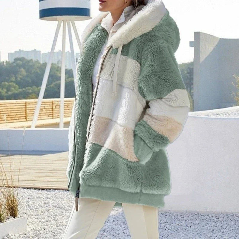 Lässiger Oversize-Fleece-Mantel mit Kunstfell für Damen | Ideal für den Winter