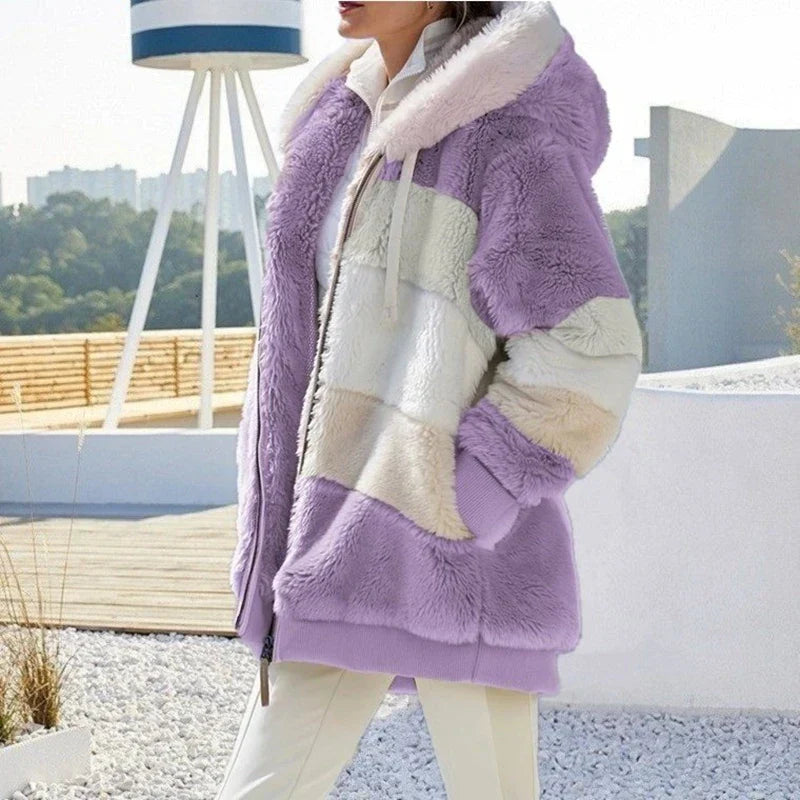 Lässiger Oversize-Fleece-Mantel mit Kunstfell für Damen | Ideal für den Winter