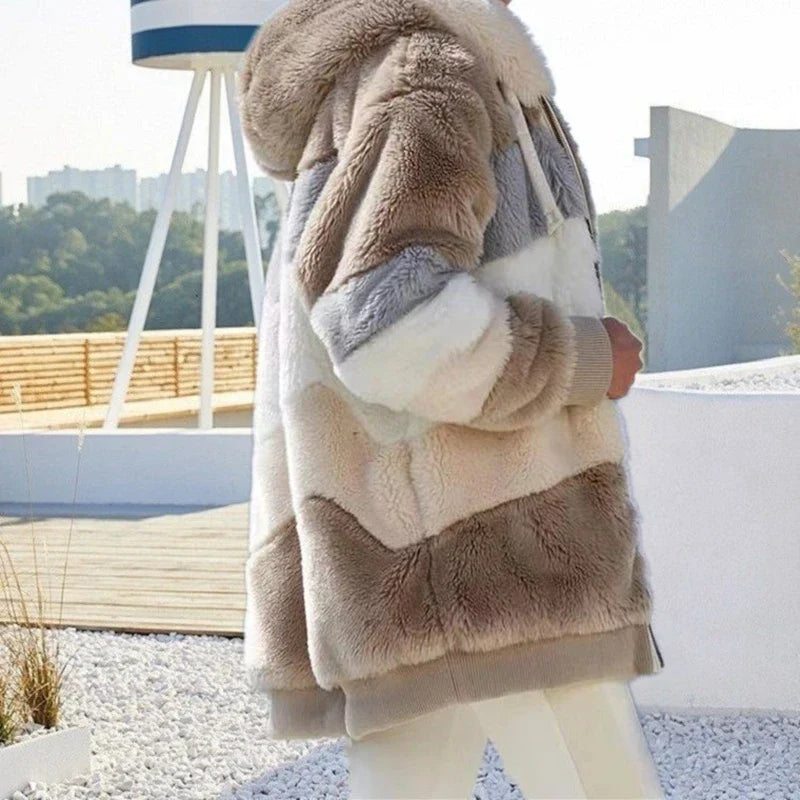 Lässiger Oversize-Fleece-Mantel mit Kunstfell für Damen | Ideal für den Winter