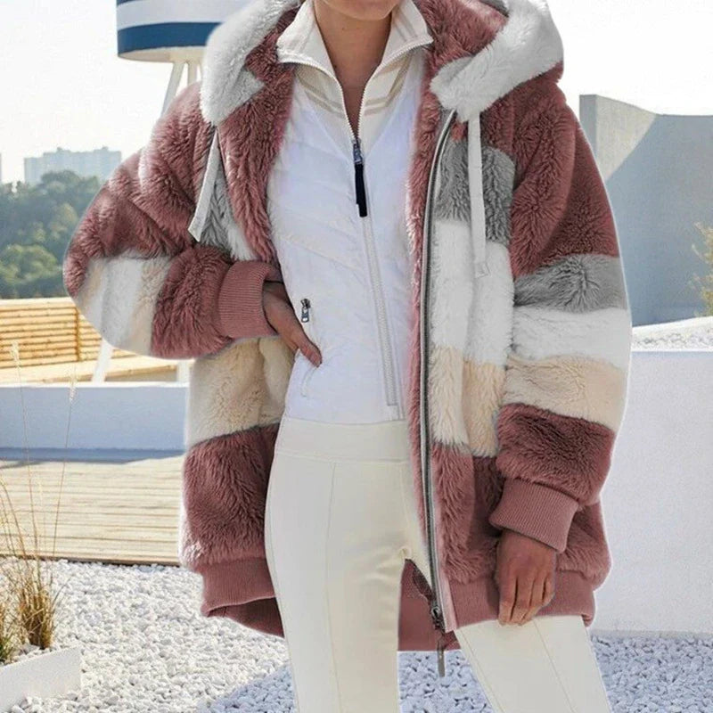 Lässiger Oversize-Fleece-Mantel mit Kunstfell für Damen | Ideal für den Winter