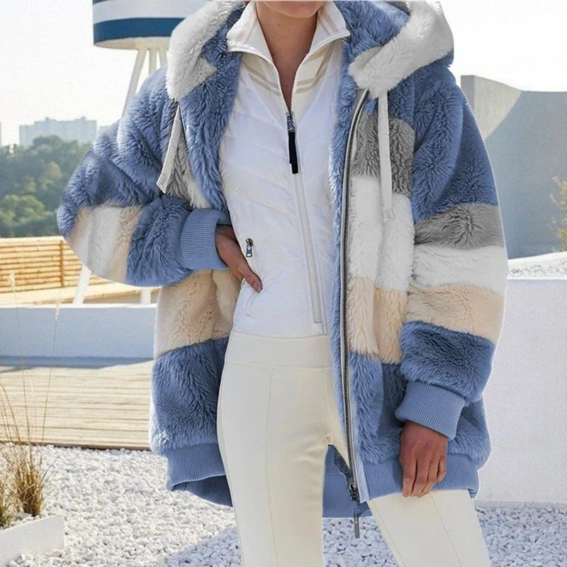Lässiger Oversize-Fleece-Mantel mit Kunstfell für Damen | Ideal für den Winter