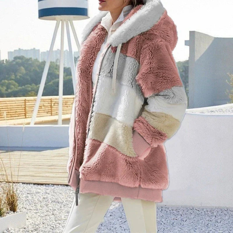 Lässiger Oversize-Fleece-Mantel mit Kunstfell für Damen | Ideal für den Winter