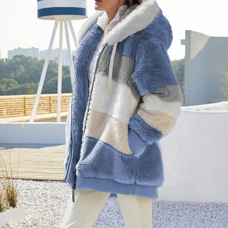 Lässiger Oversize-Fleece-Mantel mit Kunstfell für Damen | Ideal für den Winter