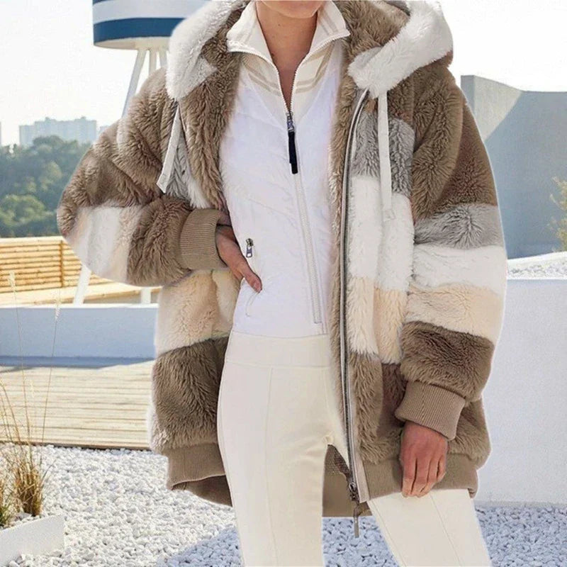 Lässiger Oversize-Fleece-Mantel mit Kunstfell für Damen | Ideal für den Winter