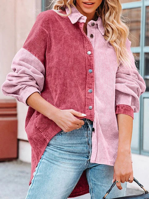 Mylene - Stylische Cordbluse mit Kontrastfarben für den Herbst für Damen