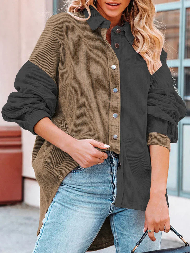 Mylene - Stylische Cordbluse mit Kontrastfarben für den Herbst für Damen