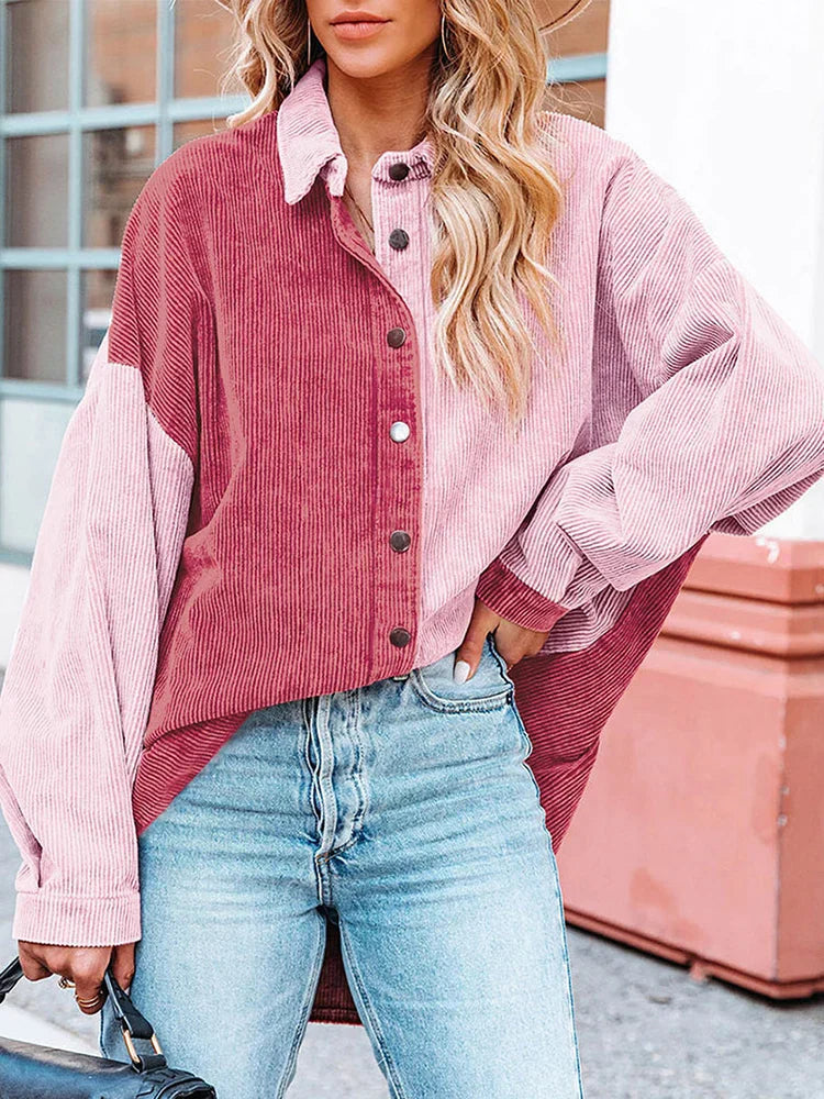 Mylene - Stylische Cordbluse mit Kontrastfarben für den Herbst für Damen