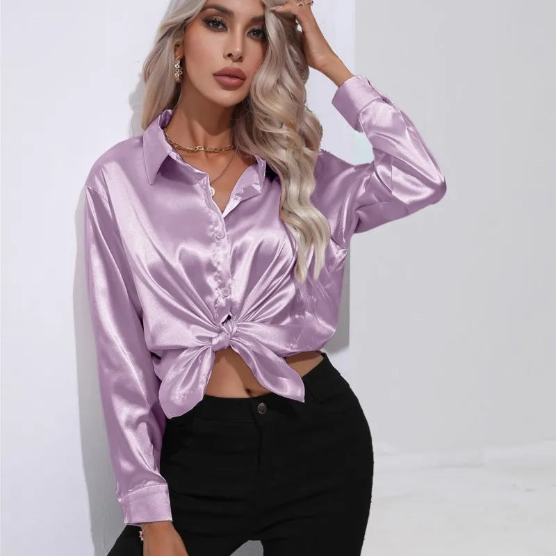 Euphrasia | Elegante Damenbluse aus Satin mit langen Ärmeln