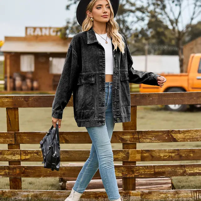 Ciara - Stilvoller Klassischer Denim Mantel im Herbst für Damen