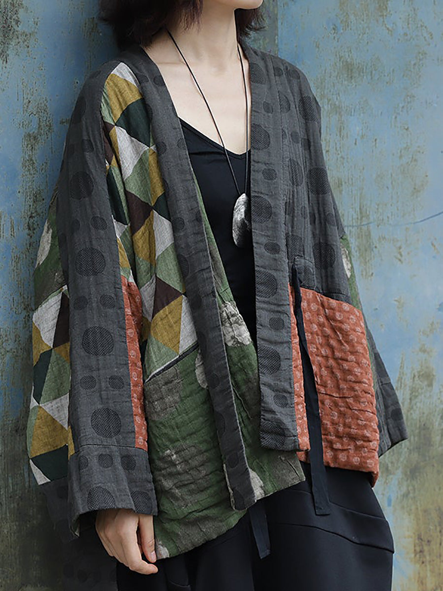 Signe | Geometrisch gemusterter Retro-Baumwollmantel