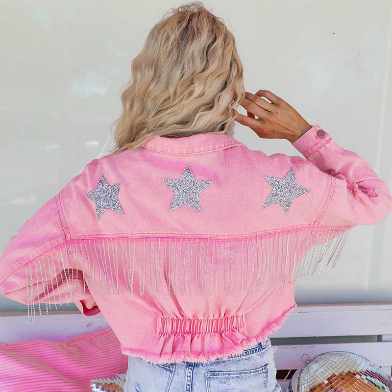 Cheska - Stilvolle Herbst Jeansjacke mit Fransen für Frauen