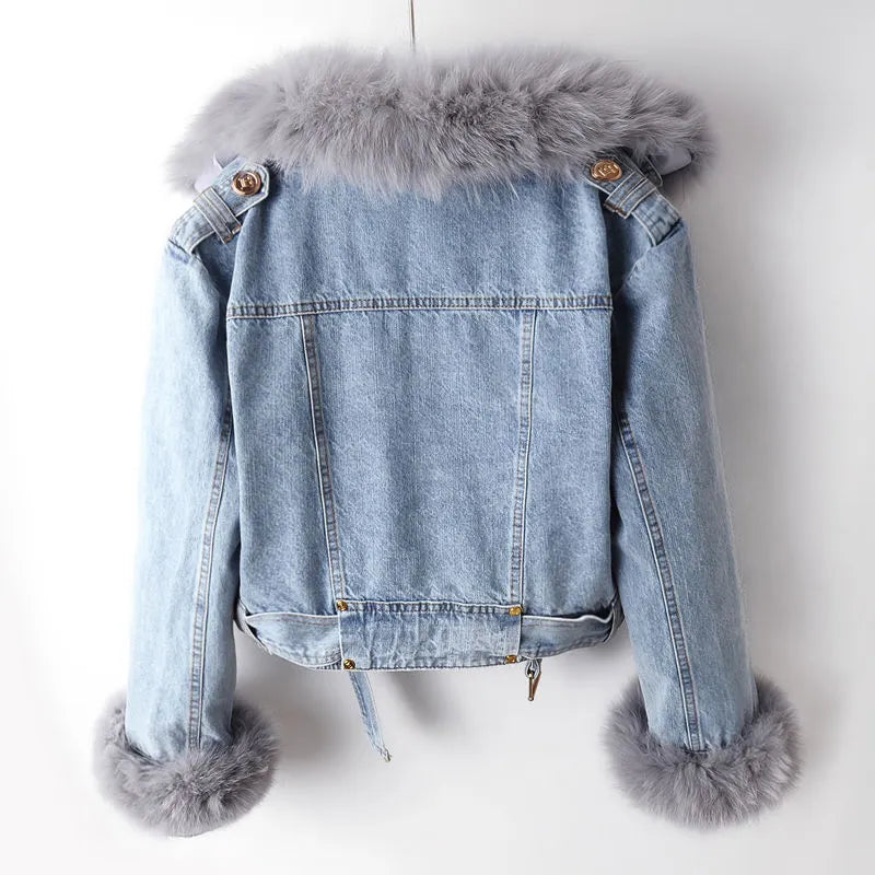 Jacklyn - Elegante Jeansjacke mit Kunstfell für Damen